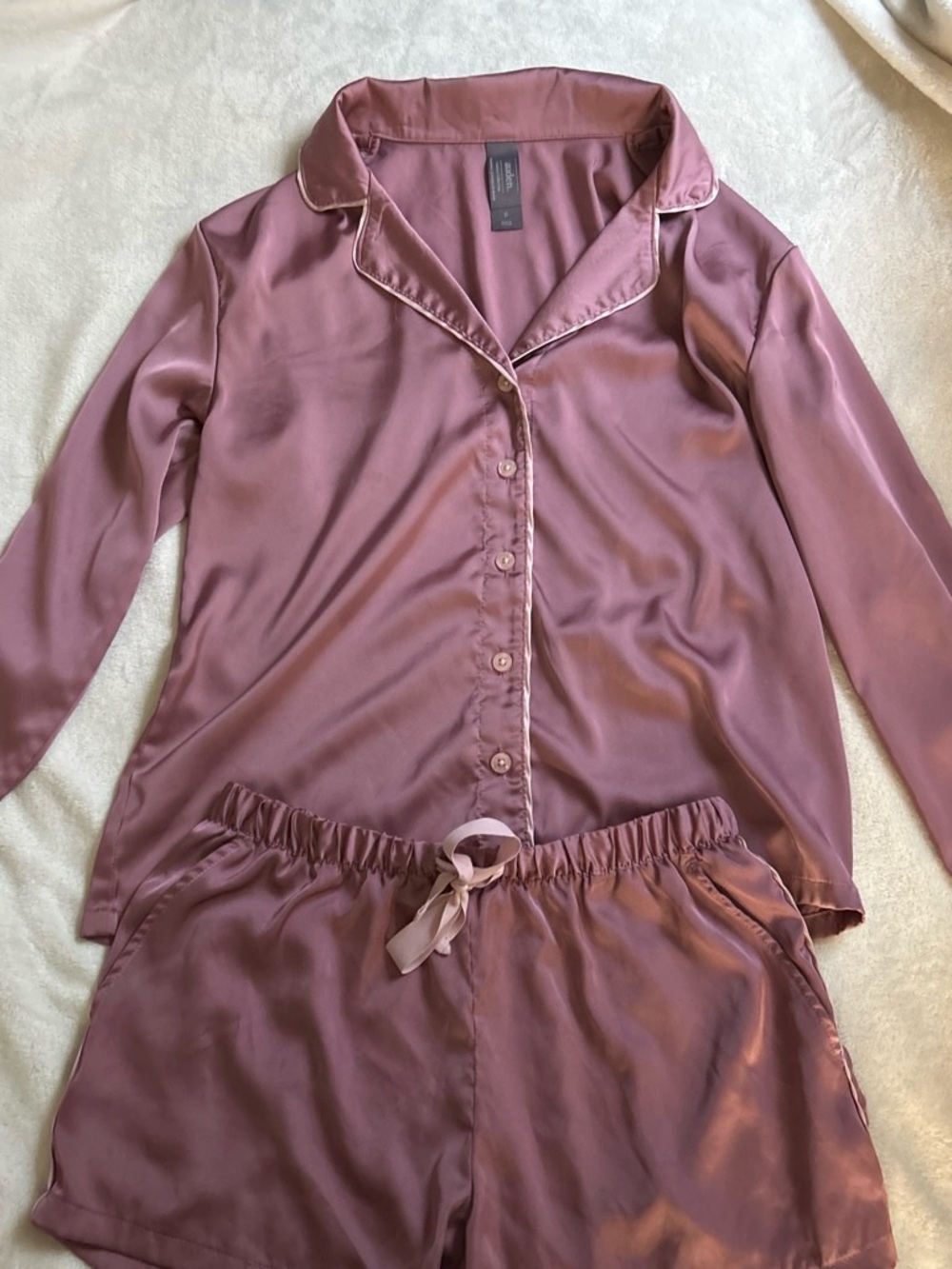 Auden Satin Pajama Set - Dusty Rose with Contrast Piping